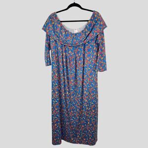 J Mode USA Off the Shoulder Floral Maxi Dress Womens Size 3X Long Sleeves NWT